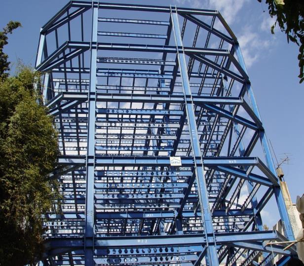 Multi storey blue steel skeleton